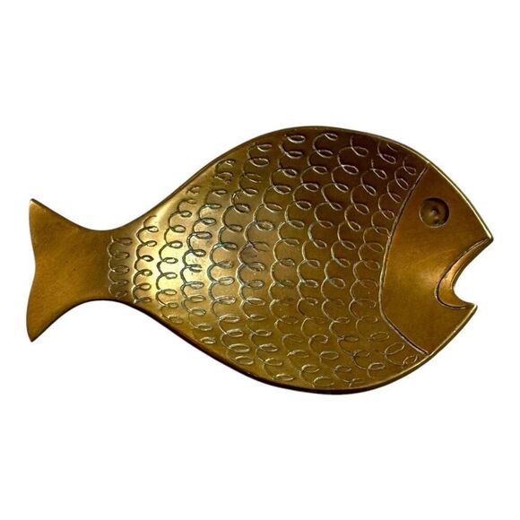 Vtg Brass Fish Shape Dish Trinket Tray Ashtray Made In Israel Mid Century Modern - Picture 1 of 5